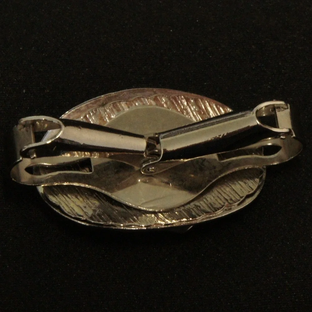 Mid Century Modern Tie Clip Silver Tone Geometric‎ Oval Textured Vintage